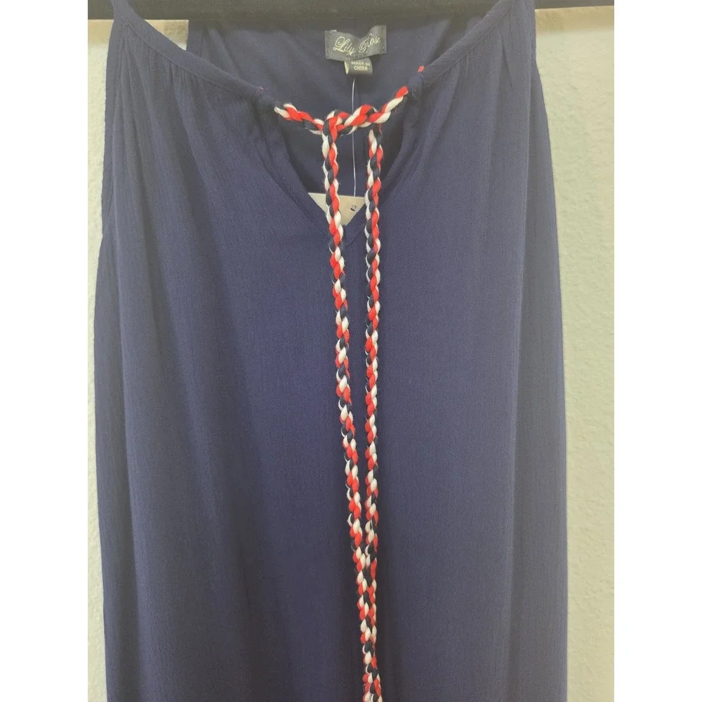 Lily Rose Mini Dress M Navy Sleeveless V-Neck Solid Boho Sundress NWT